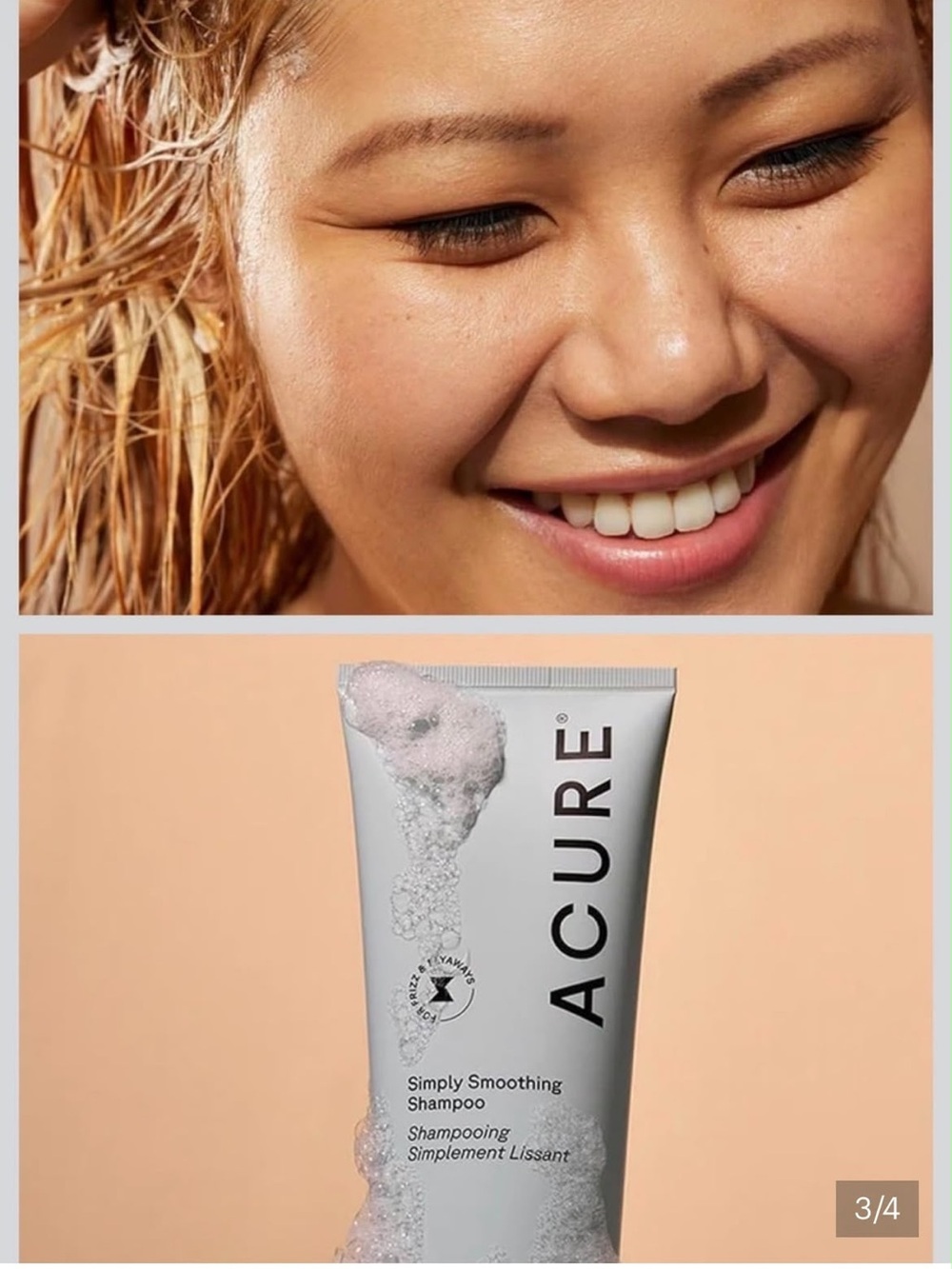 ACURE Simply Smoothing Shampoo, Coconut Water & Marula Oil, For Frizz & Flyaways